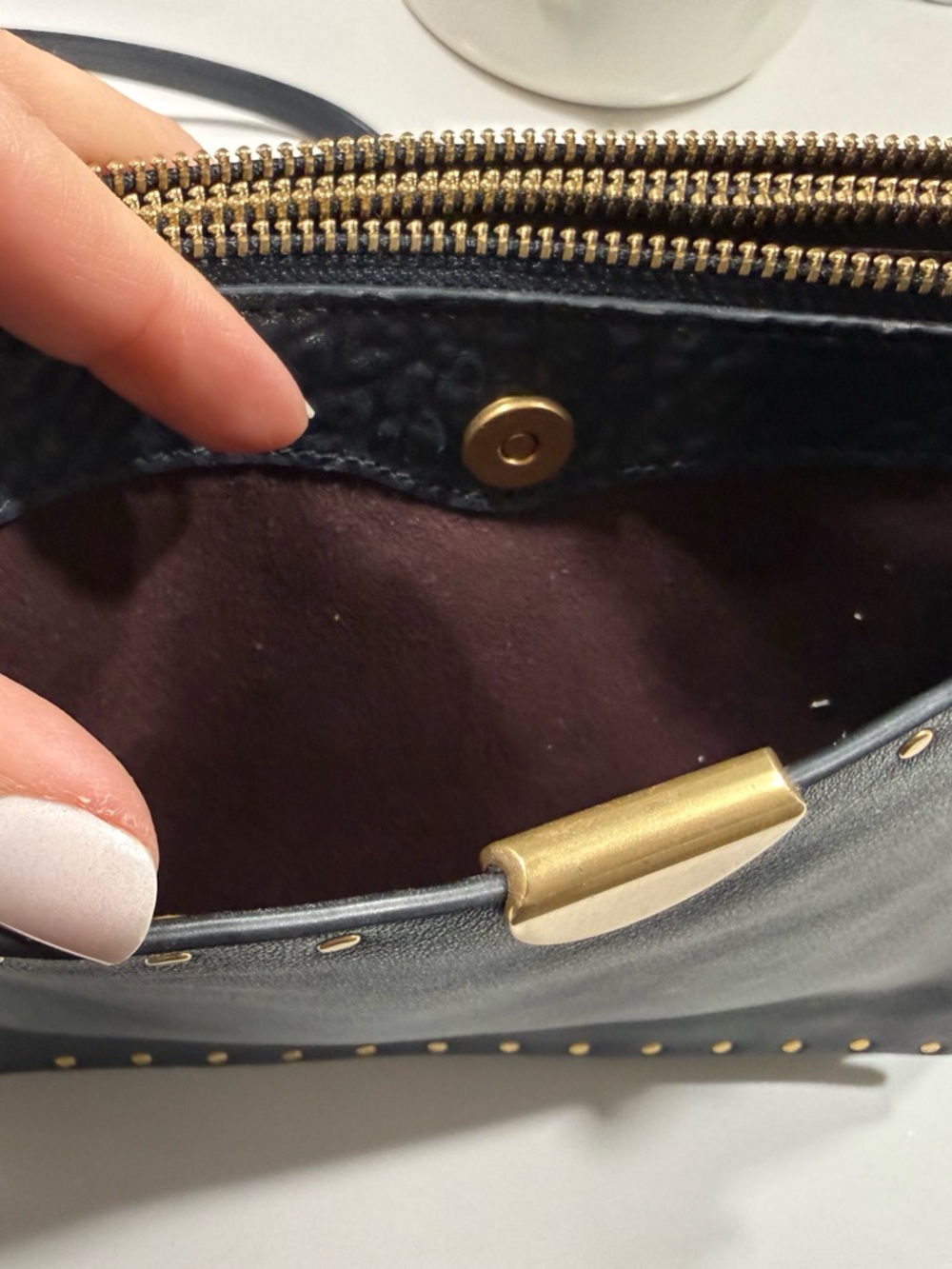 Coach Navy Leather Studded Crossbody with Gold Hardware - Picture 6 of 8